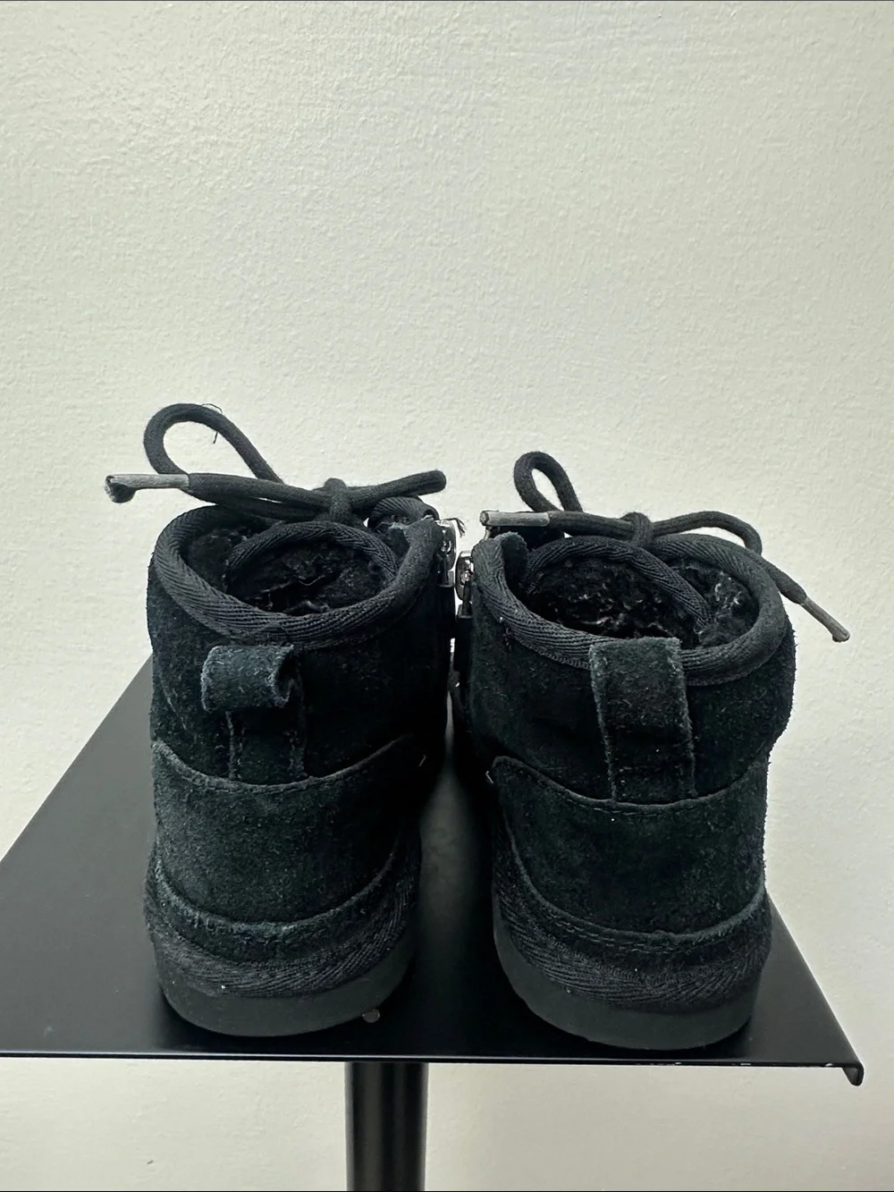 Kids Black Suede Lace-Up Winter Boots with Side Zipper